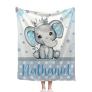 Personalized Sitting Elephant Animal Name Blanket, Gift For Kids