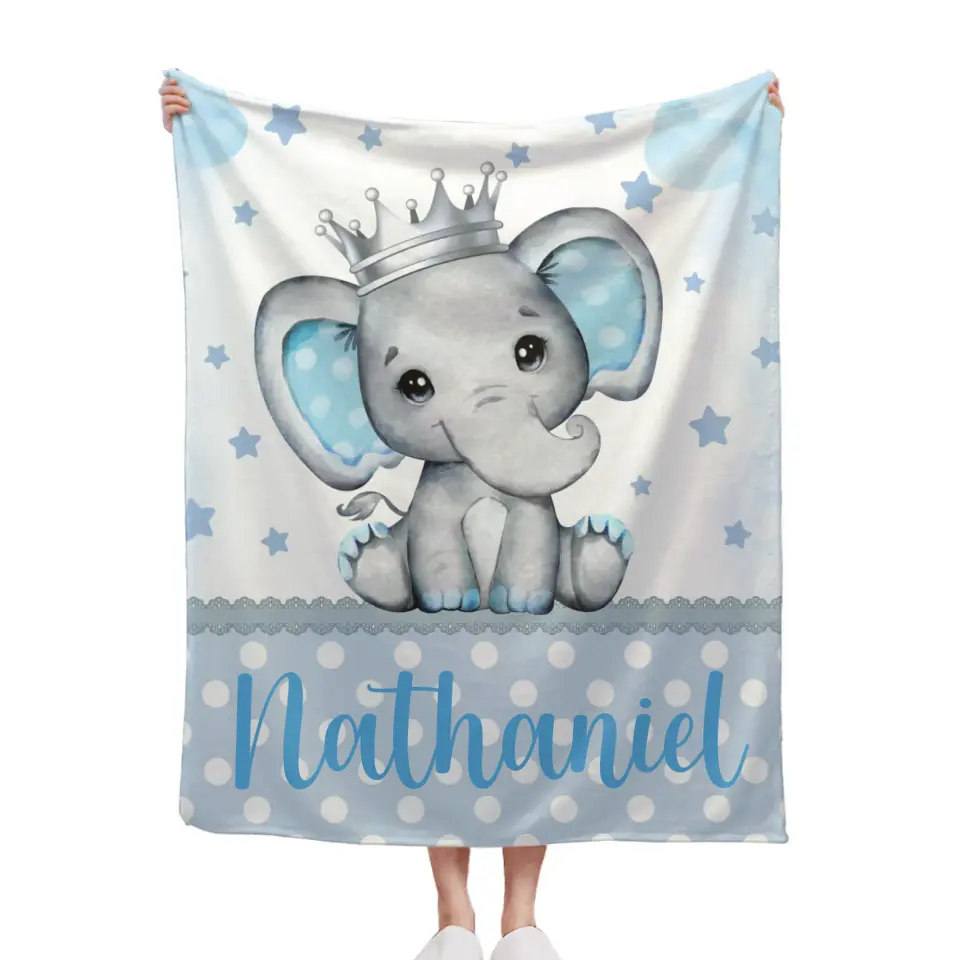Personalized Sitting Elephant Animal Name Blanket, Gift For Kids