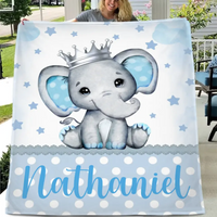 Personalized Sitting Elephant Animal Name Blanket, Gift For Kids