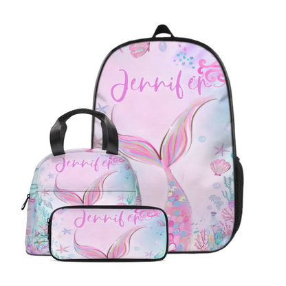 Name Customized Pink Mermaid Schoolbag Gift for Girls for the School Season