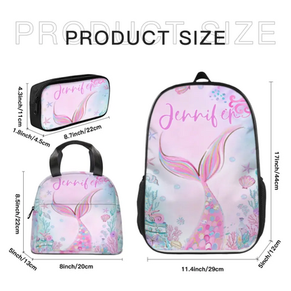 Name Customized Pink Mermaid Schoolbag Gift for Girls for the School Season