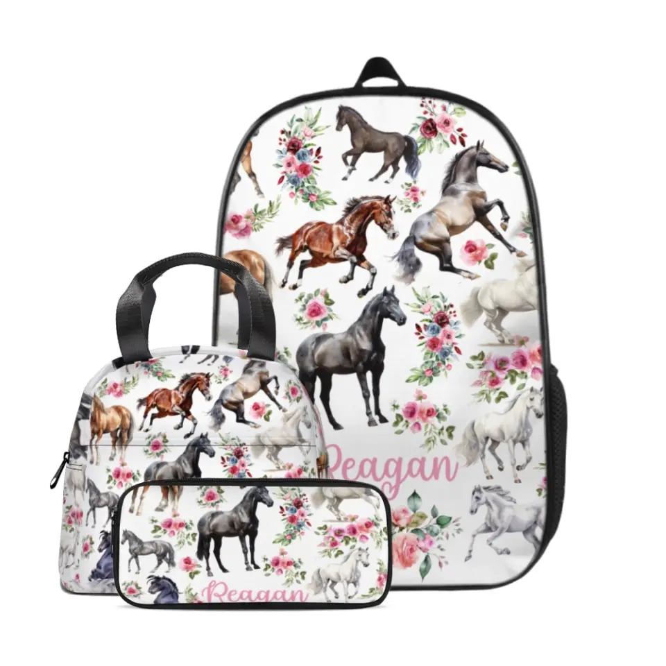 Name Customized Kids Backpack - Flower Horse - School Season Gift