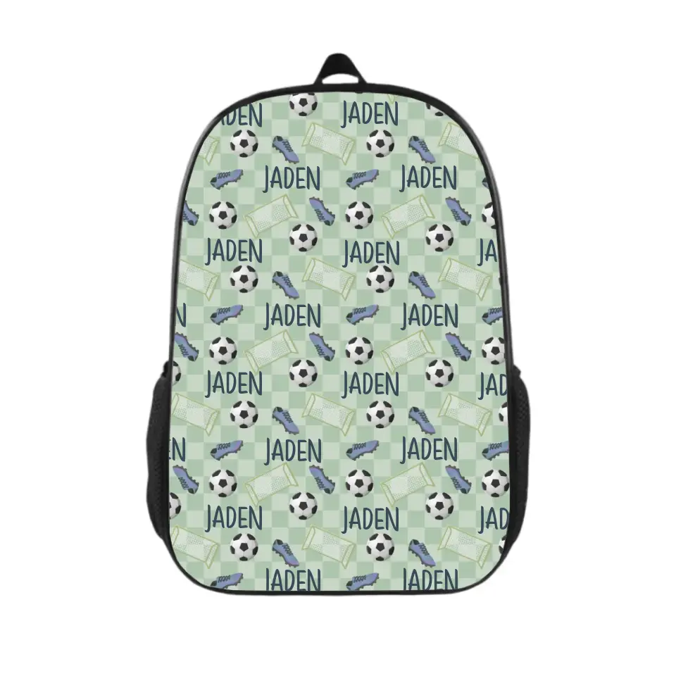 Customized Name Green Football Backpack School Season Kids Gift