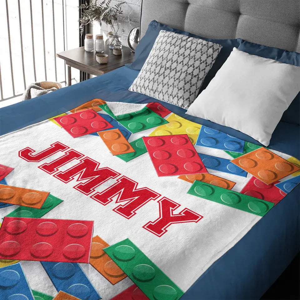 Personalized LEGO Blocks Gaming Blanket for Boys Girls Game Chair Room Decor for Game Lover