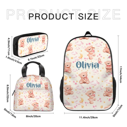 Personalized Name Girls Backpack - Pink, Bear, Star, Cloud, School Season Gift