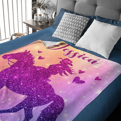 Free shipping✈️Custom Pink Horse Blanket Gifts with Name