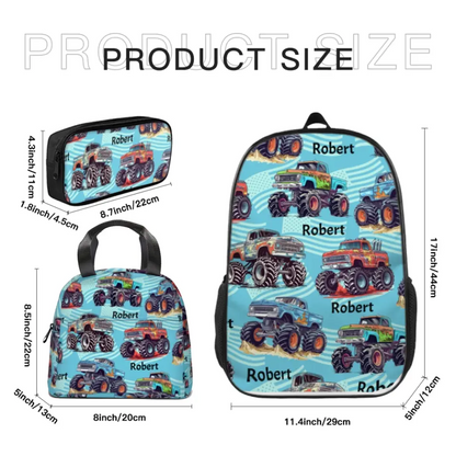 Name Customized Big Gear Wheels Truck Backpack, Kids School Season Gift