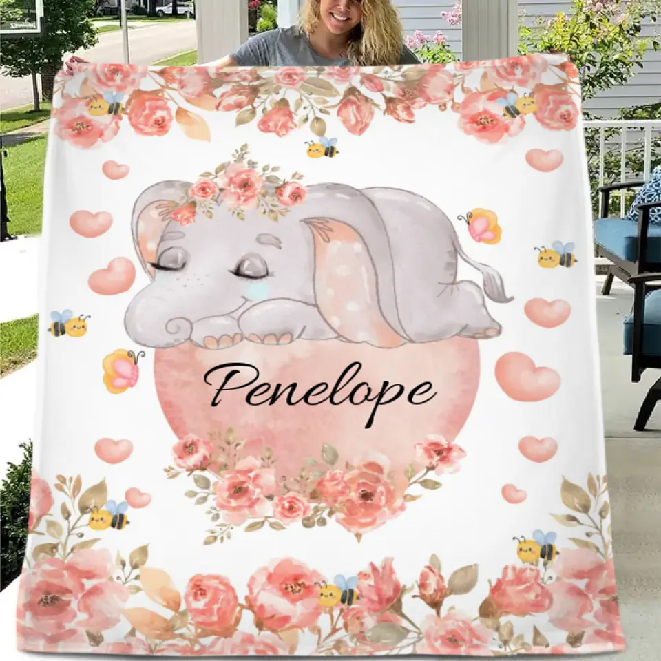 Free shipping✈️Elephant Personalized Custom Blanket with Name for Newborn Toddler Birthday Anniversary Gifts