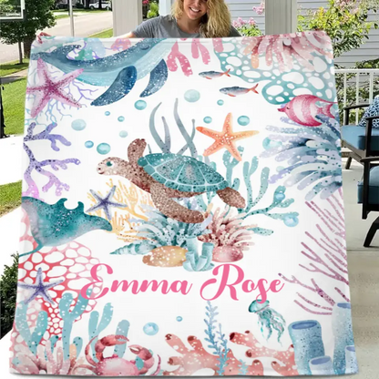 Free shipping✈️Personalized Colorful Under the Sea Turtle Blanket