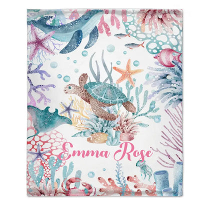 Free shipping✈️Personalized Colorful Under the Sea Turtle Blanket