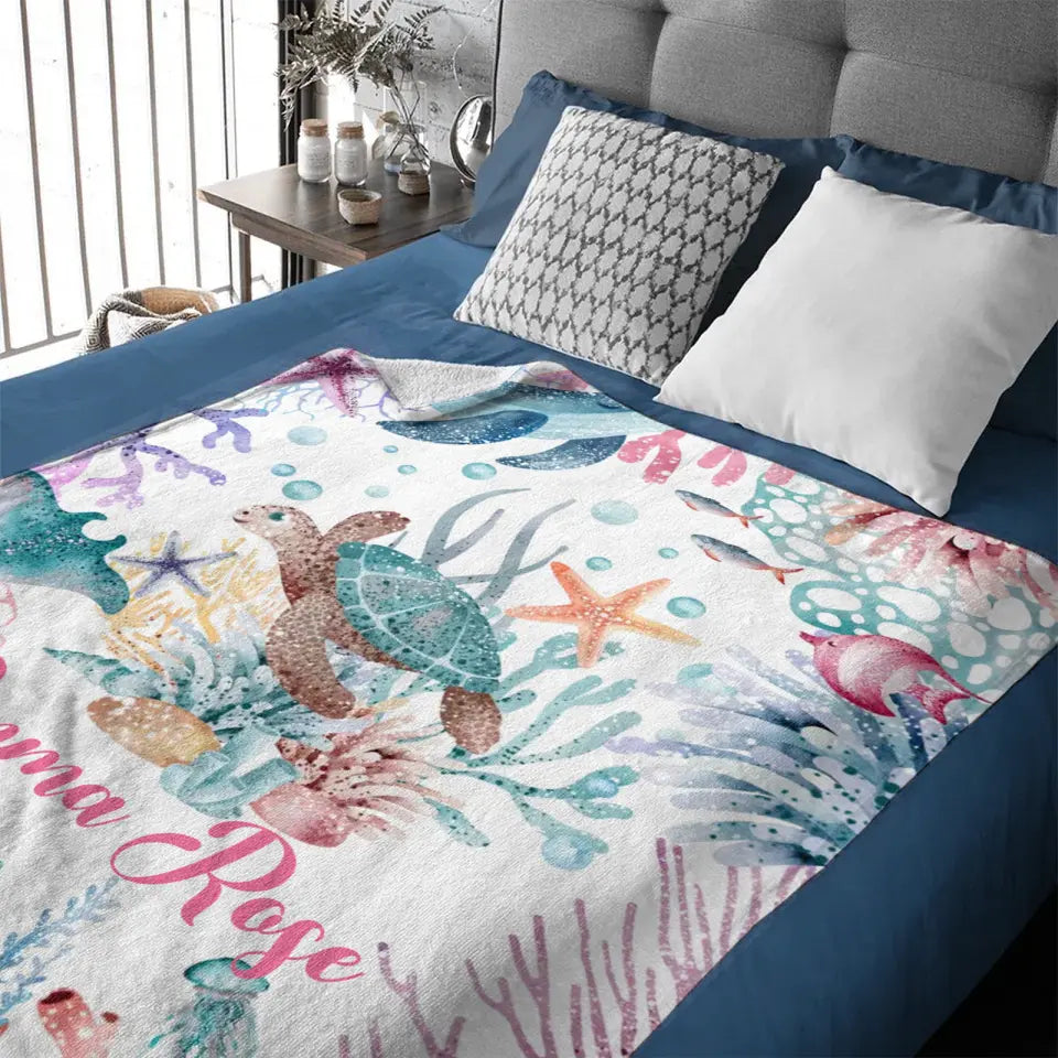 Personalized Colorful Under the Sea Turtle Blanket