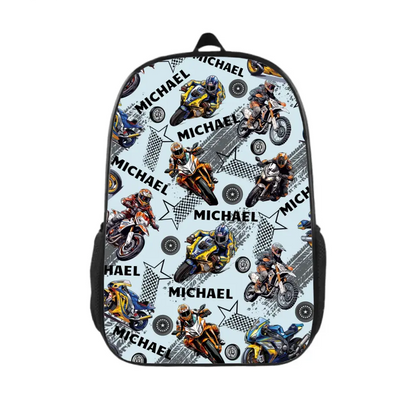 Name Customized Kids Backpacks Motocross Motorcycle Themed Backpacks