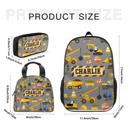 Personalized Builder Backpacks, Start of School Gifts for Boys, Custom Truck Name Backpacks