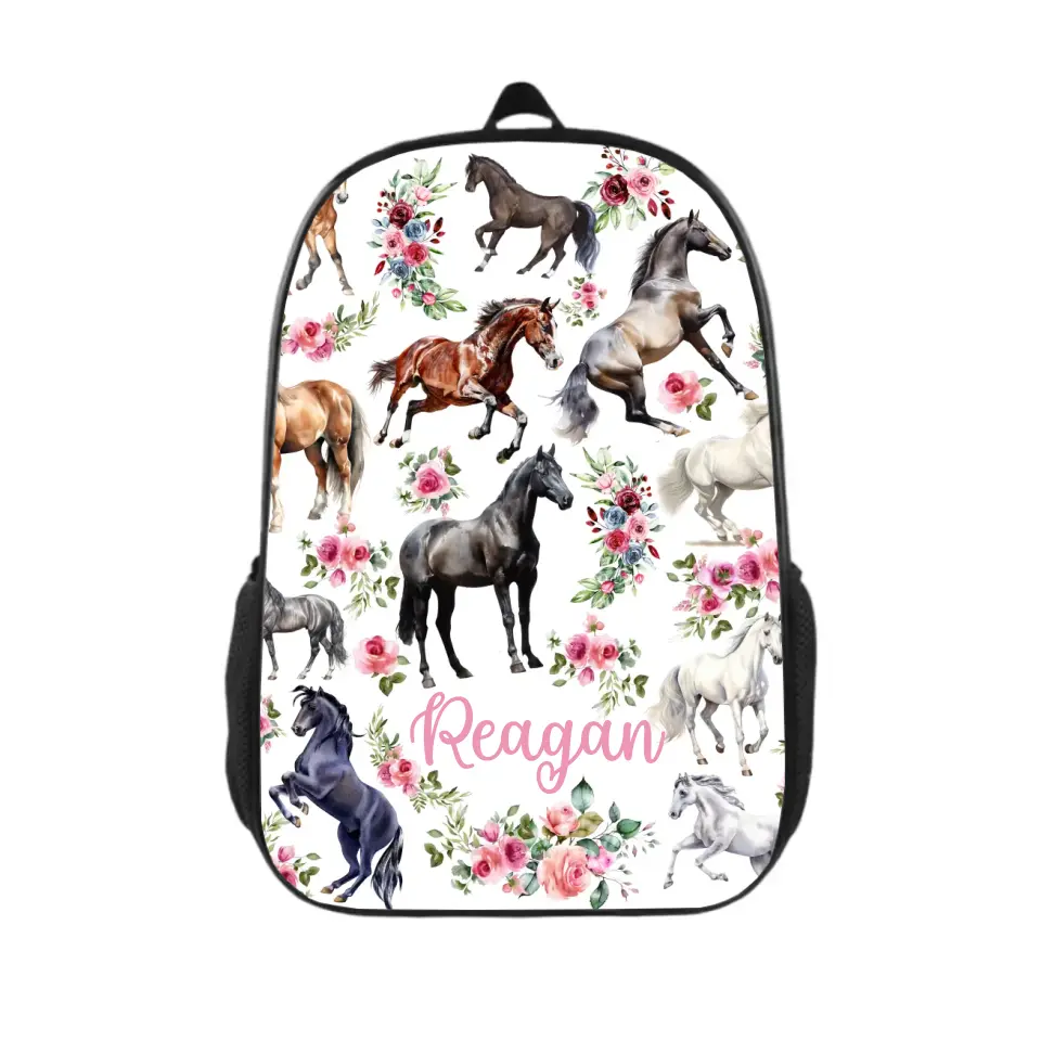 Name Customized Kids Backpack - Flower Horse - School Season Gift