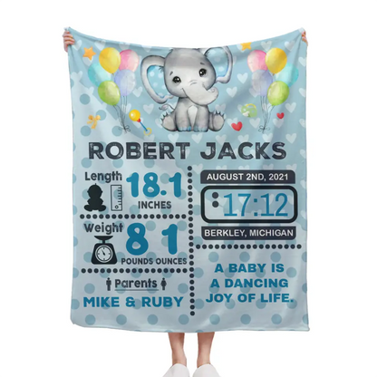 Free shipping✈️Personalized Baby Birth Stats Elephant Blanket for Boys Girls