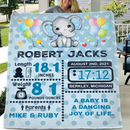 Personalized Baby Birth Stats Elephant Blanket for Boys Girls