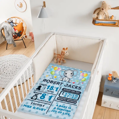 Free shipping✈️Personalized Baby Birth Stats Elephant Blanket for Boys Girls