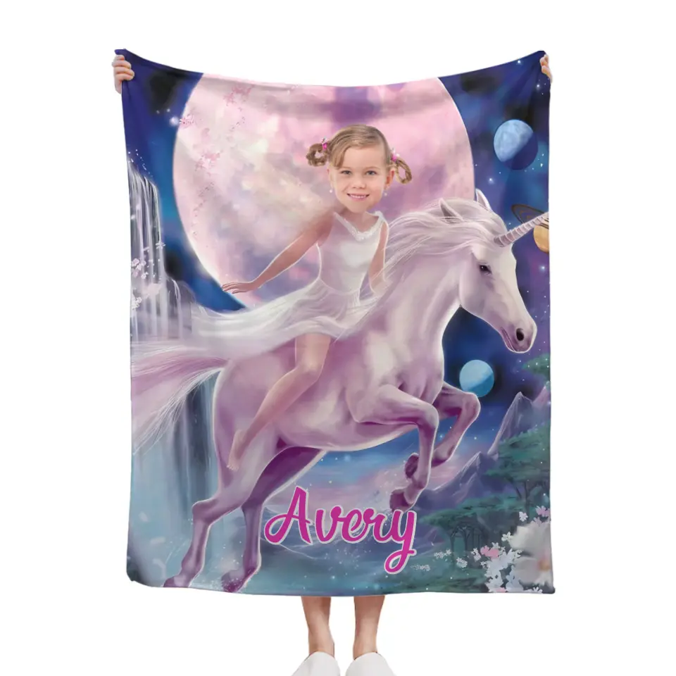 Free shipping✈️Personalized Pink Dress Princess Ride Unicorn Blanket