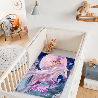 Free shipping✈️Personalized Pink Dress Princess Ride Unicorn Blanket