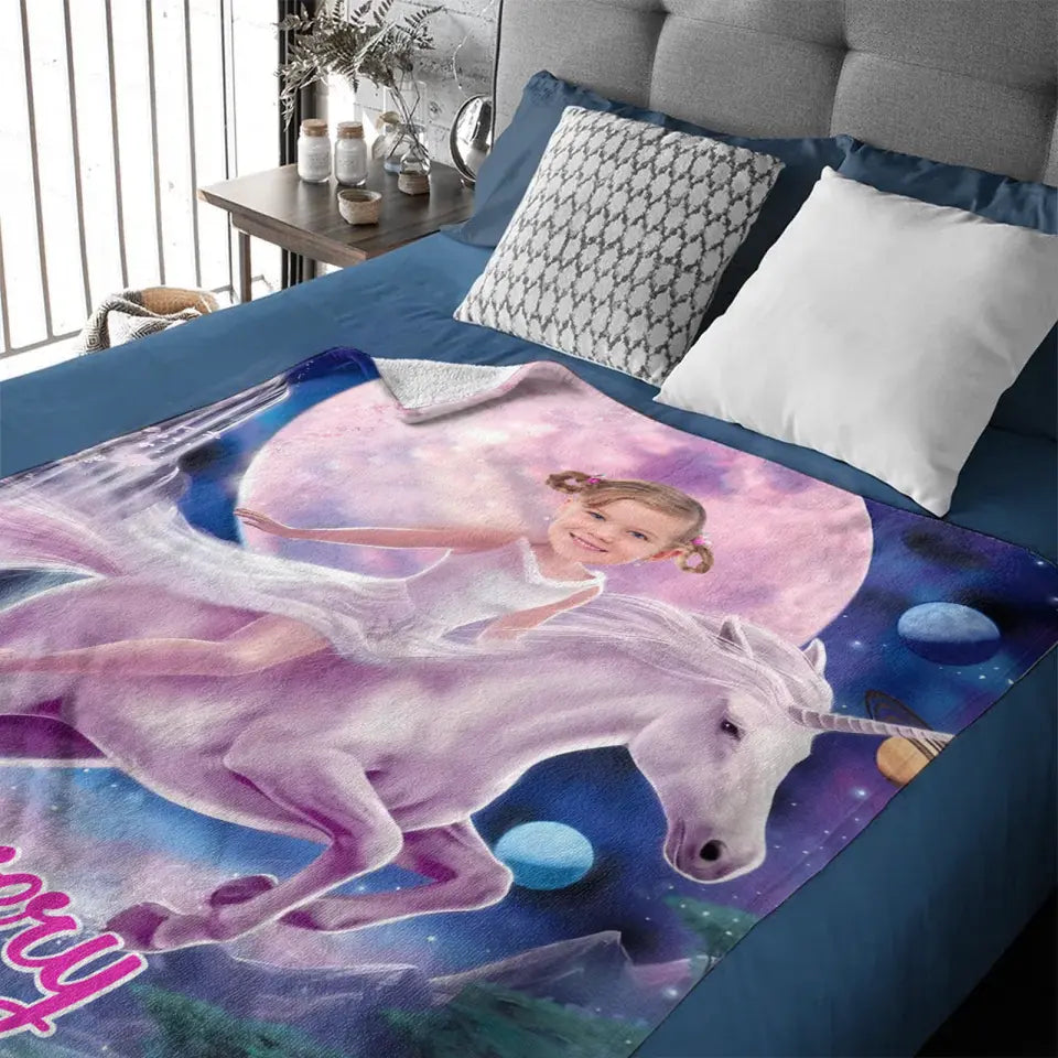 Free shipping✈️Personalized Pink Dress Princess Ride Unicorn Blanket