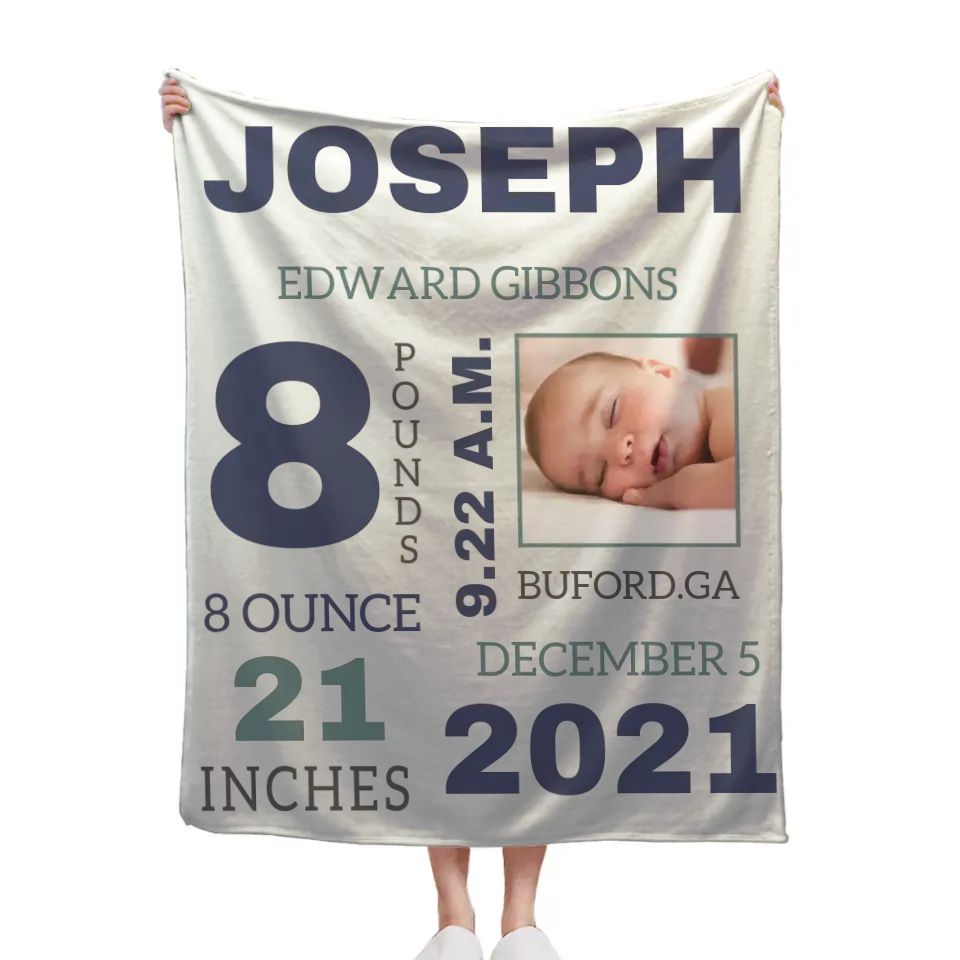 Photo Newborn Blanket With Baby'S Name, Date And Weight Gifts For Newborns