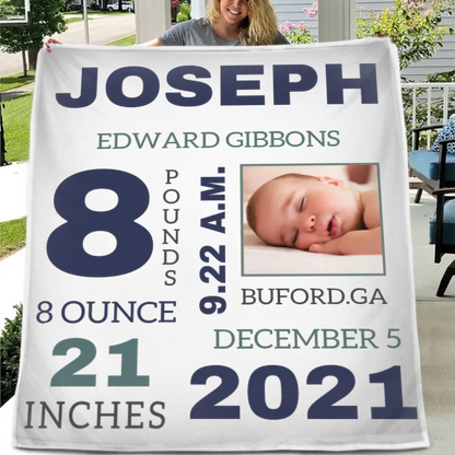 Photo Newborn Blanket With Baby'S Name, Date And Weight Gifts For Newborns