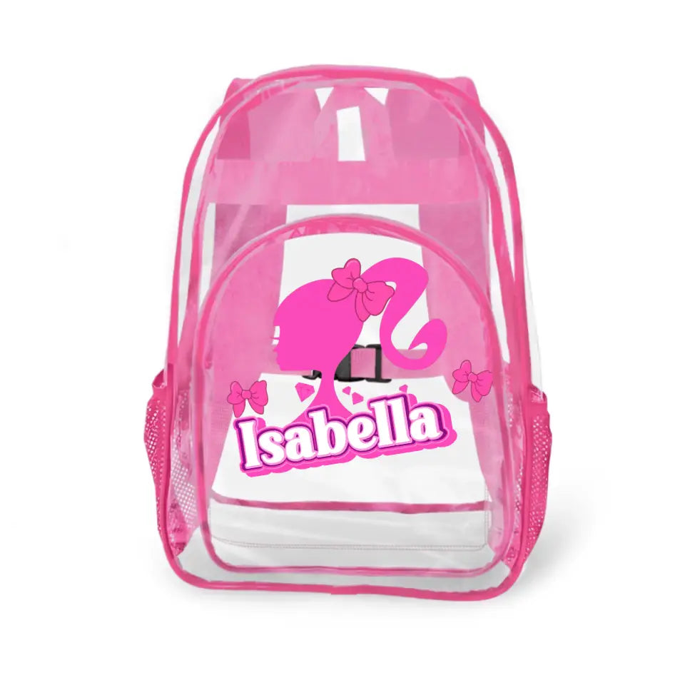 Pink Girl Silhouette Name Custom Clear Backpack - School Season Gifts