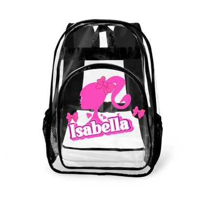 Pink Girl Silhouette Name Custom Clear Backpack - School Season Gifts