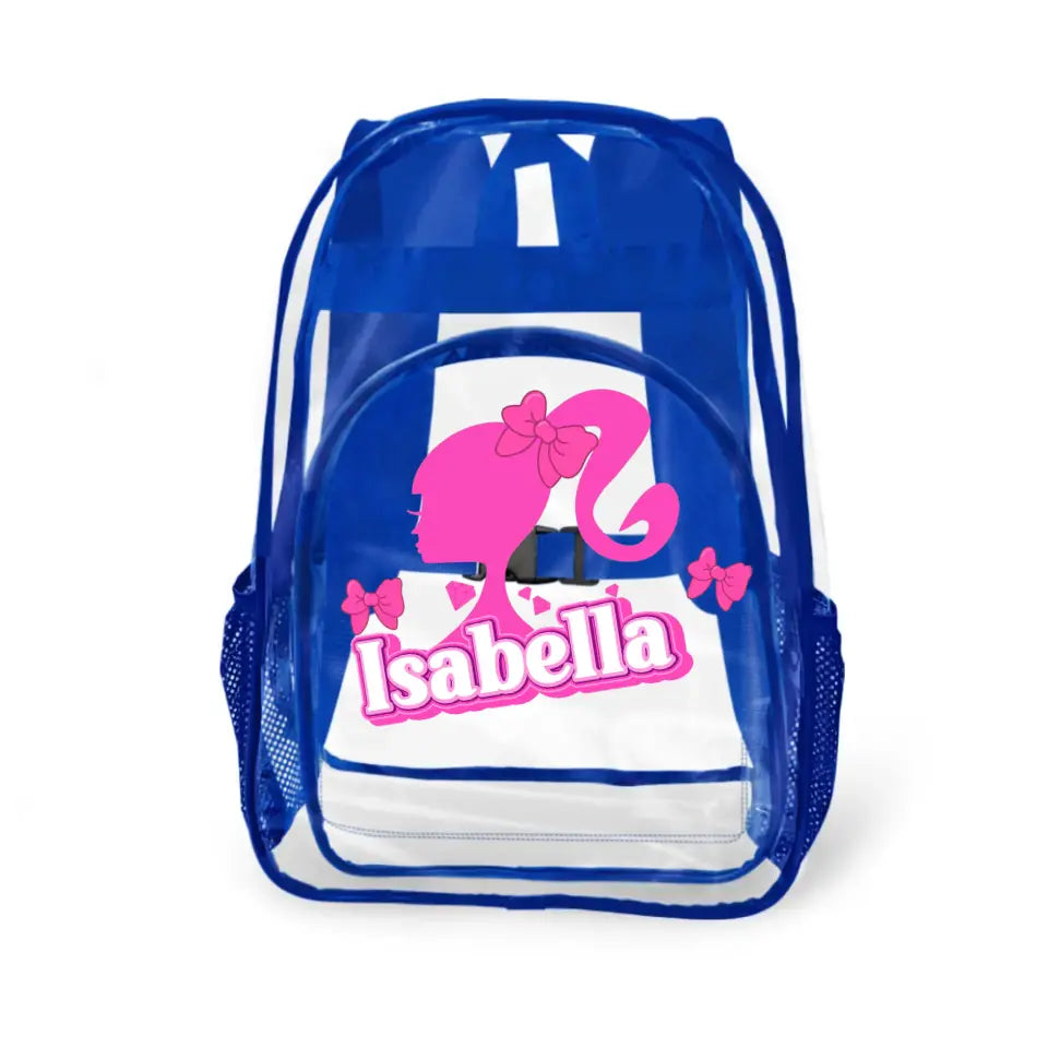 Pink Girl Silhouette Name Custom Clear Backpack - School Season Gifts