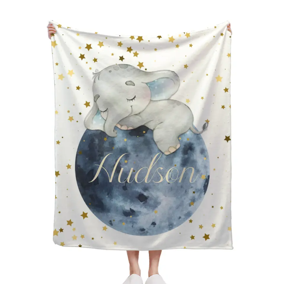 Free Shipping✈️ Sleeping Elephant Name Customized Kids Blanket Gift for Boys and Girls