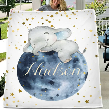 Free Shipping✈️ Sleeping Elephant Name Customized Kids Blanket Gift for Boys and Girls