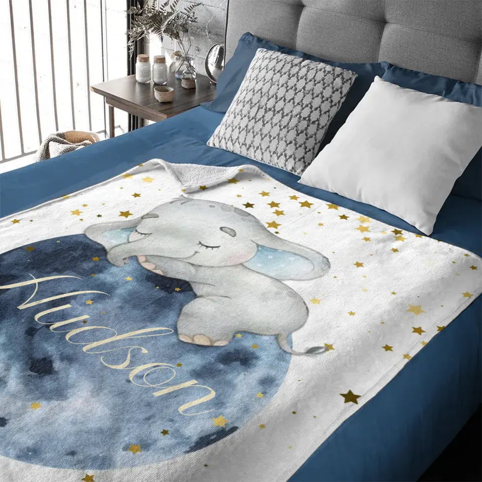 Sleeping Elephant Name Customized Kids Blanket Gift for Boys and Girls