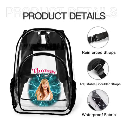 Personalized Name Customization Multi-Photo Custom Clear Backpack - School Season Gifts