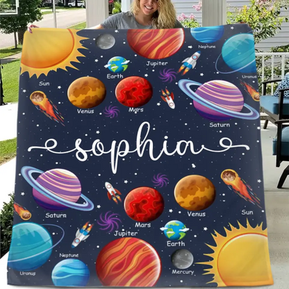 Free shipping✈️Custom Name Baby Blanket, Space Planets Galaxy Blanket