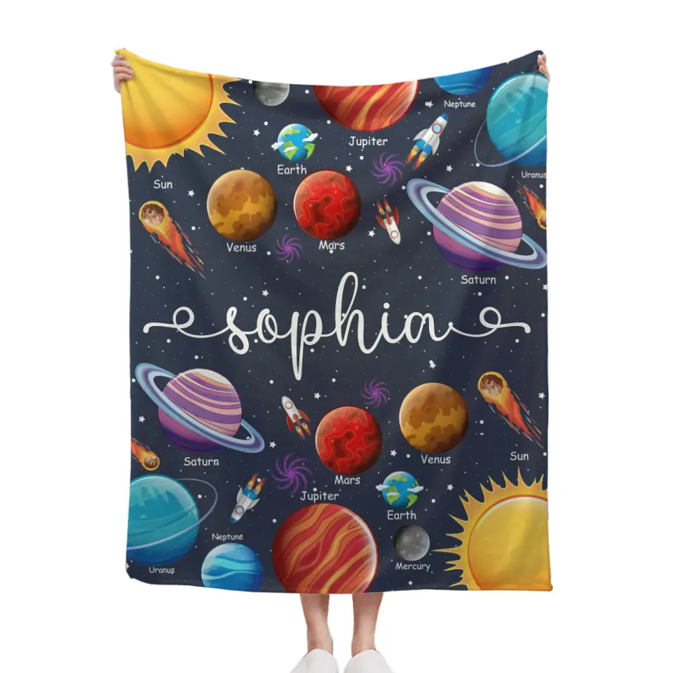 Free shipping✈️Custom Name Baby Blanket, Space Planets Galaxy Blanket