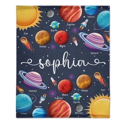 Free shipping✈️Custom Name Baby Blanket, Space Planets Galaxy Blanket