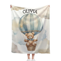Personalized Pilot Teddy Bear Name Custom Blanket, Baby Shower Favors, New Baby Gifts