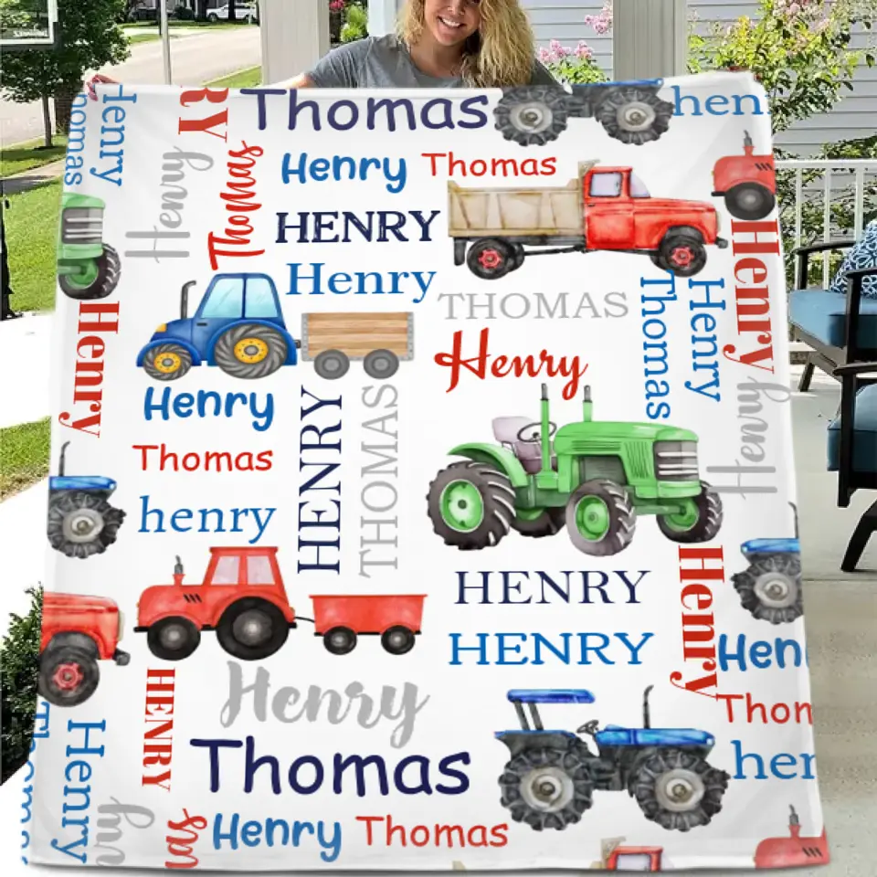 Free Shipping✈️Name Customized Farm Tractor Kids Blanket - New Baby Gift