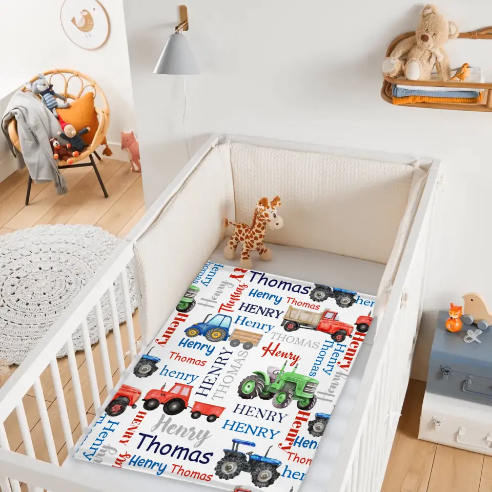 Free Shipping✈️Name Customized Farm Tractor Kids Blanket - New Baby Gift