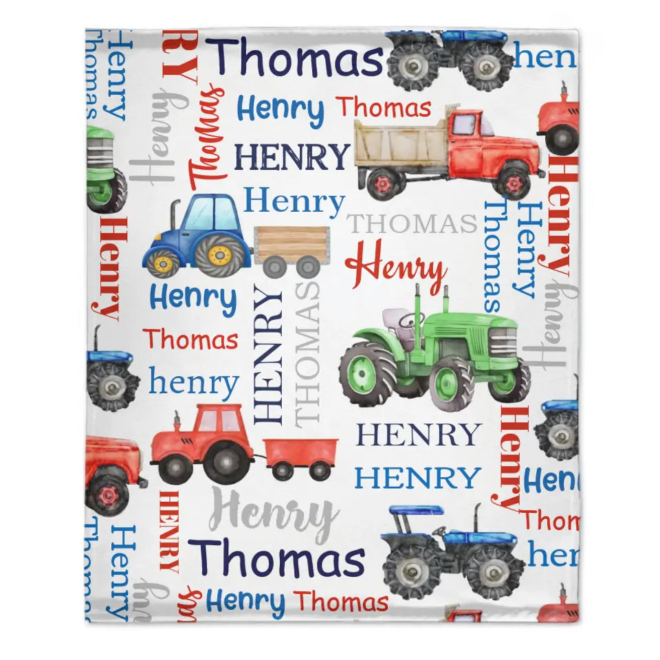 Free Shipping✈️Name Customized Farm Tractor Kids Blanket - New Baby Gift