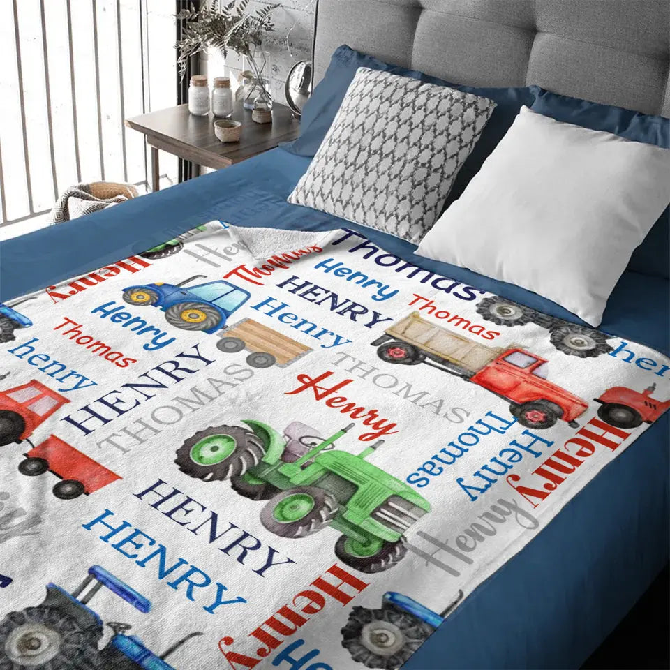 Free Shipping✈️Name Customized Farm Tractor Kids Blanket - New Baby Gift