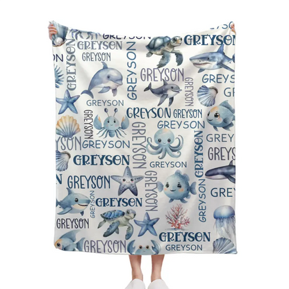 Free Shipping✈️Customized Marine Animal Names Custom Blankets, Sea Turtle Swaddles, New Baby Gifts, Newborn Gifts