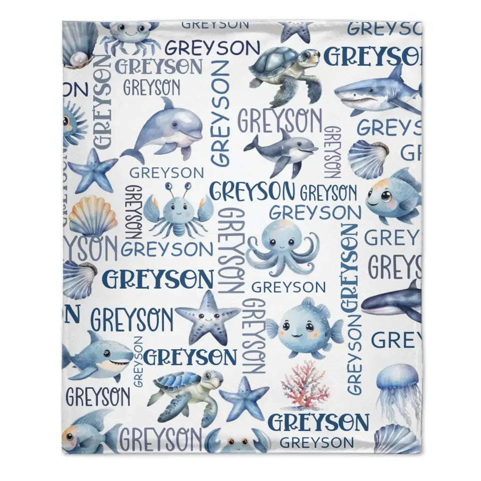 Free Shipping✈️Customized Marine Animal Names Custom Blankets, Sea Turtle Swaddles, New Baby Gifts, Newborn Gifts