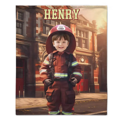 Free Shipping✈️Custom Kids Gift Blanket With Photo Name, Personalized Firefighter Boy Blanket, Custom Boy Firefighter Gifts