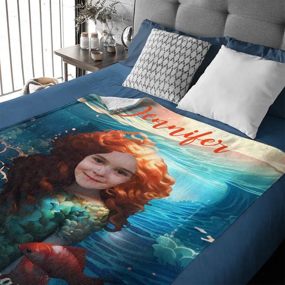 Free shipping✈️Custom Photo Name Little Mermaid Blanket, Personalized Gift for Daughter, Little Mermaid Birthday Surprise