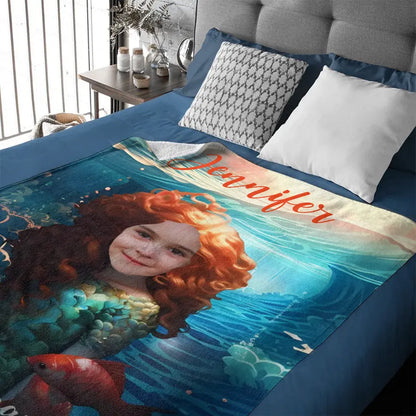 Free shipping✈️Custom Photo Name Little Mermaid Blanket, Personalized Gift for Daughter, Little Mermaid Birthday Surprise