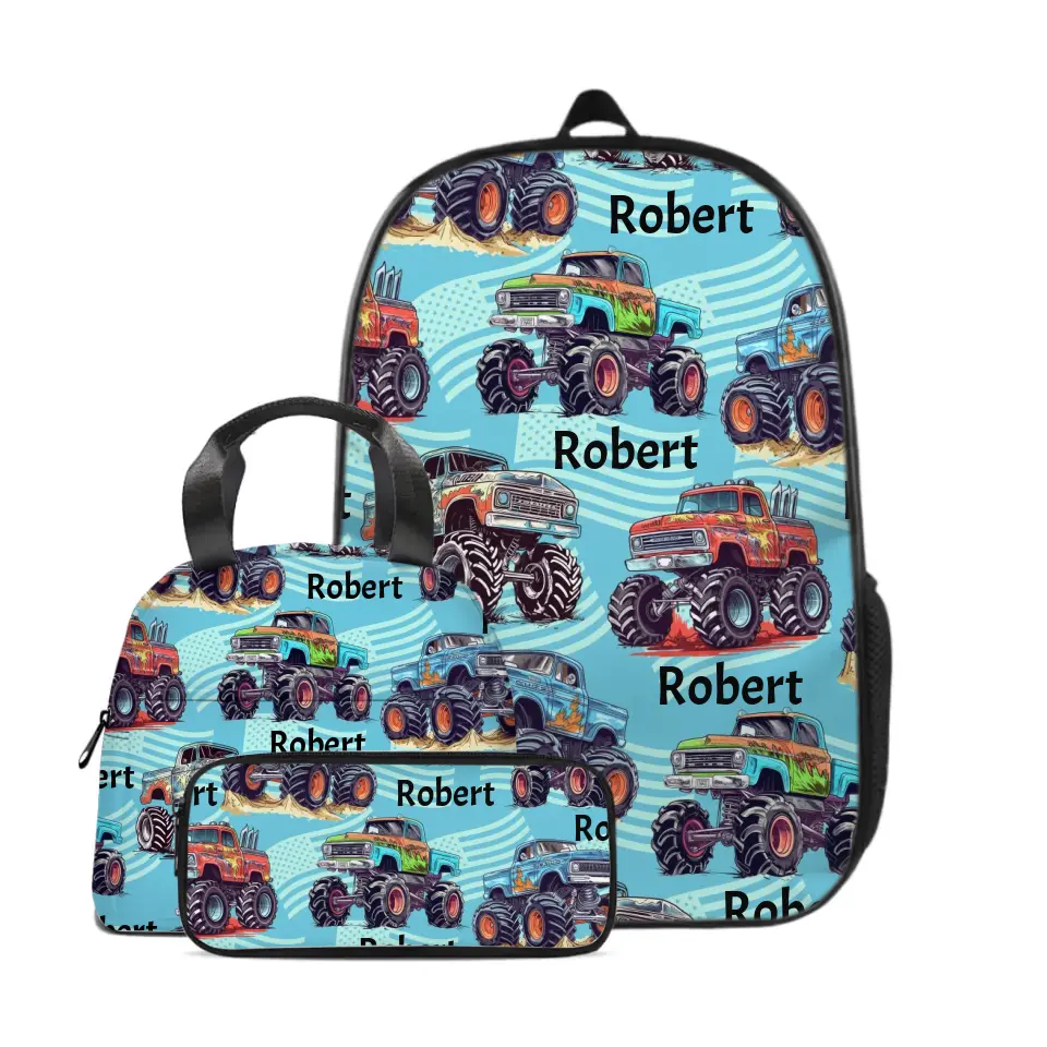 Name Customized Big Gear Wheels Truck Backpack, Kids School Season Gift