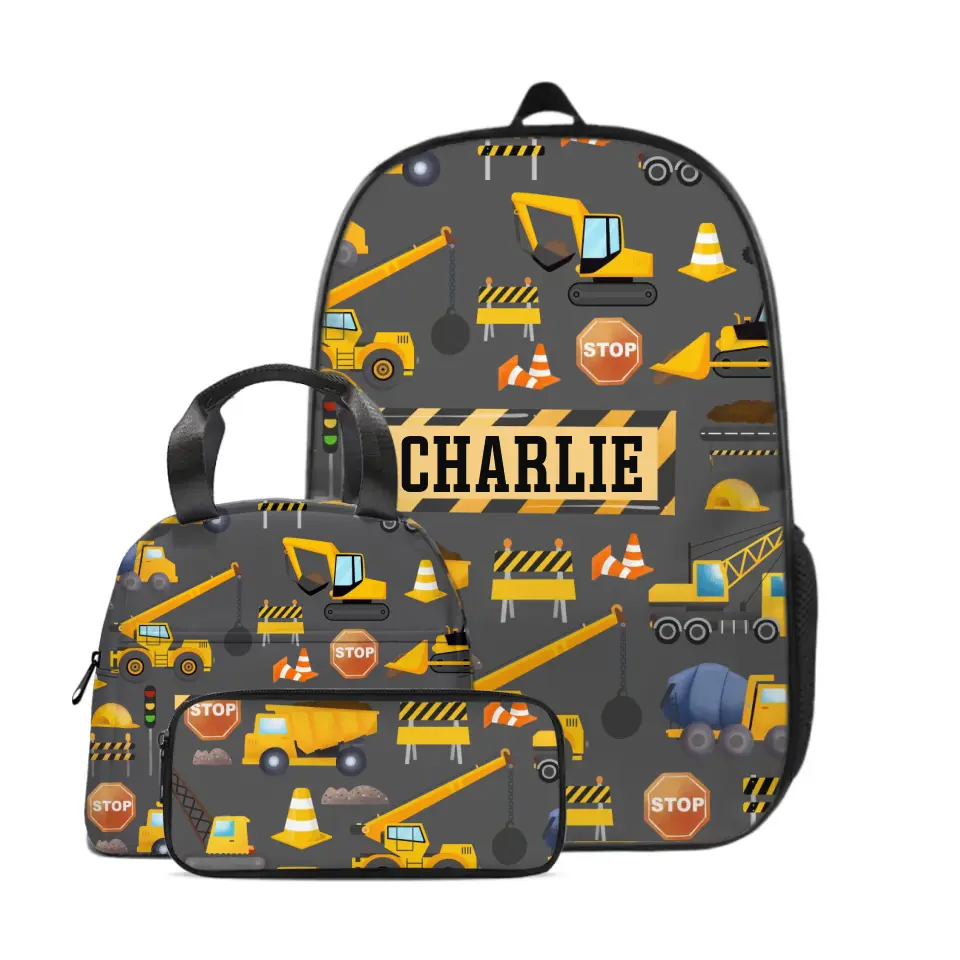 Personalized Builder Backpacks, Start of School Gifts for Boys, Custom Truck Name Backpacks