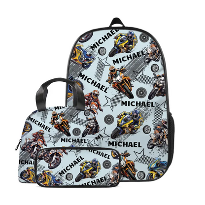 Name Customized Kids Backpacks Motocross Motorcycle Themed Backpacks