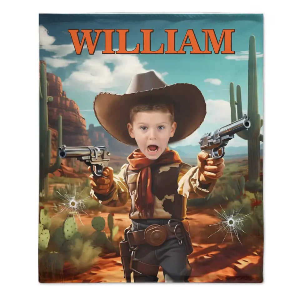 Free shipping✈️Cowboy Boys Blanket with Photo, Personalized Western Boy Blanket Custom Cowboy Gifts for Boys